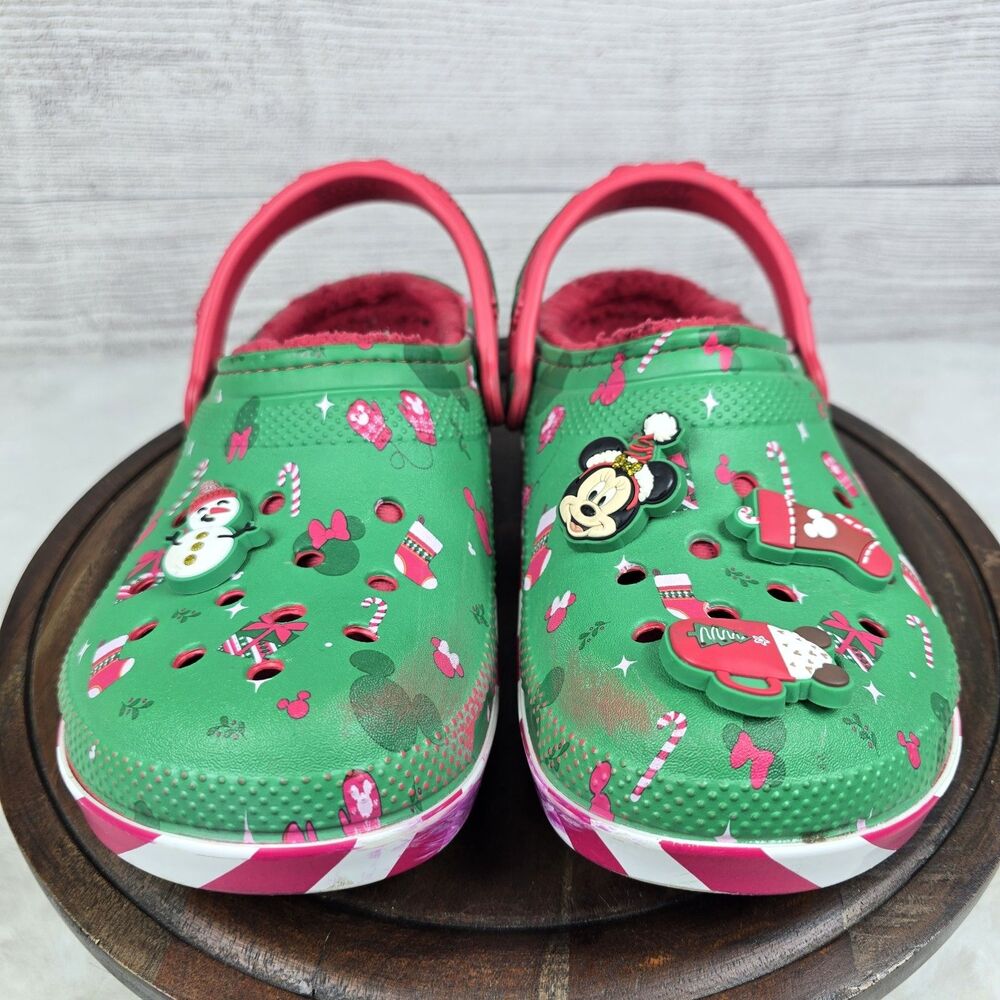Crocs x Disney Christmas Holiday Lined Classic Clogs Green Red Womens 9 Mens 7 - Picture 2 of 15